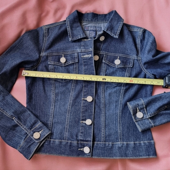 Baccini Womens Dark Blue Denim Jean Jacket With Sparkly Rhinestone Buttons - Picture 4 of 9